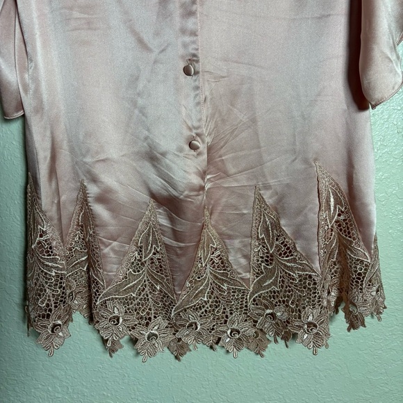 Vintage Capriccio Blush Pink 100% Silk Charmeuse Blouse Sz 10 Embroidered Lace - Picture 5 of 14